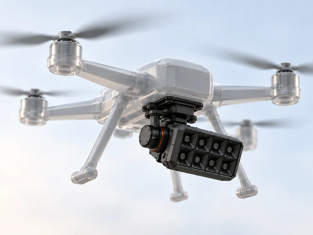 Concept rendering of an acoustic payload integrated into an airborne platform